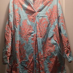 Lilly Pulitzer Coral Print Blouse in Blue and Orange